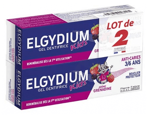 Elgydium Kids Gel Dentifrice Anti-Caries Grenadine 3-6 ans 2x50ml