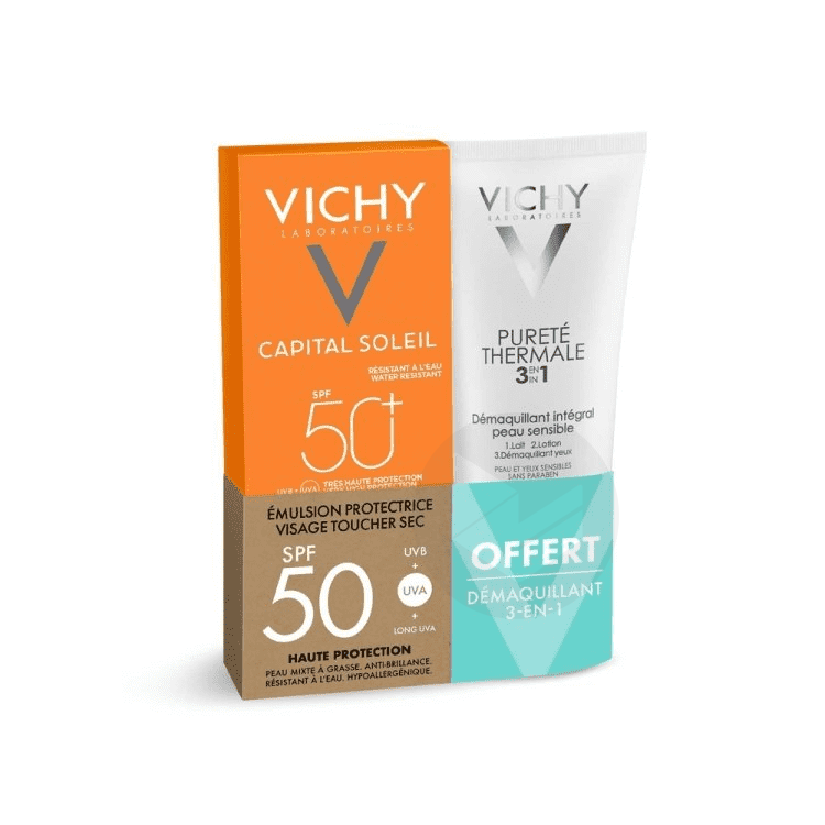 Émulsion Protectrice Visage SPF50 50ml + Pureté Thermale Démaquillant Intégral 100ml Offert