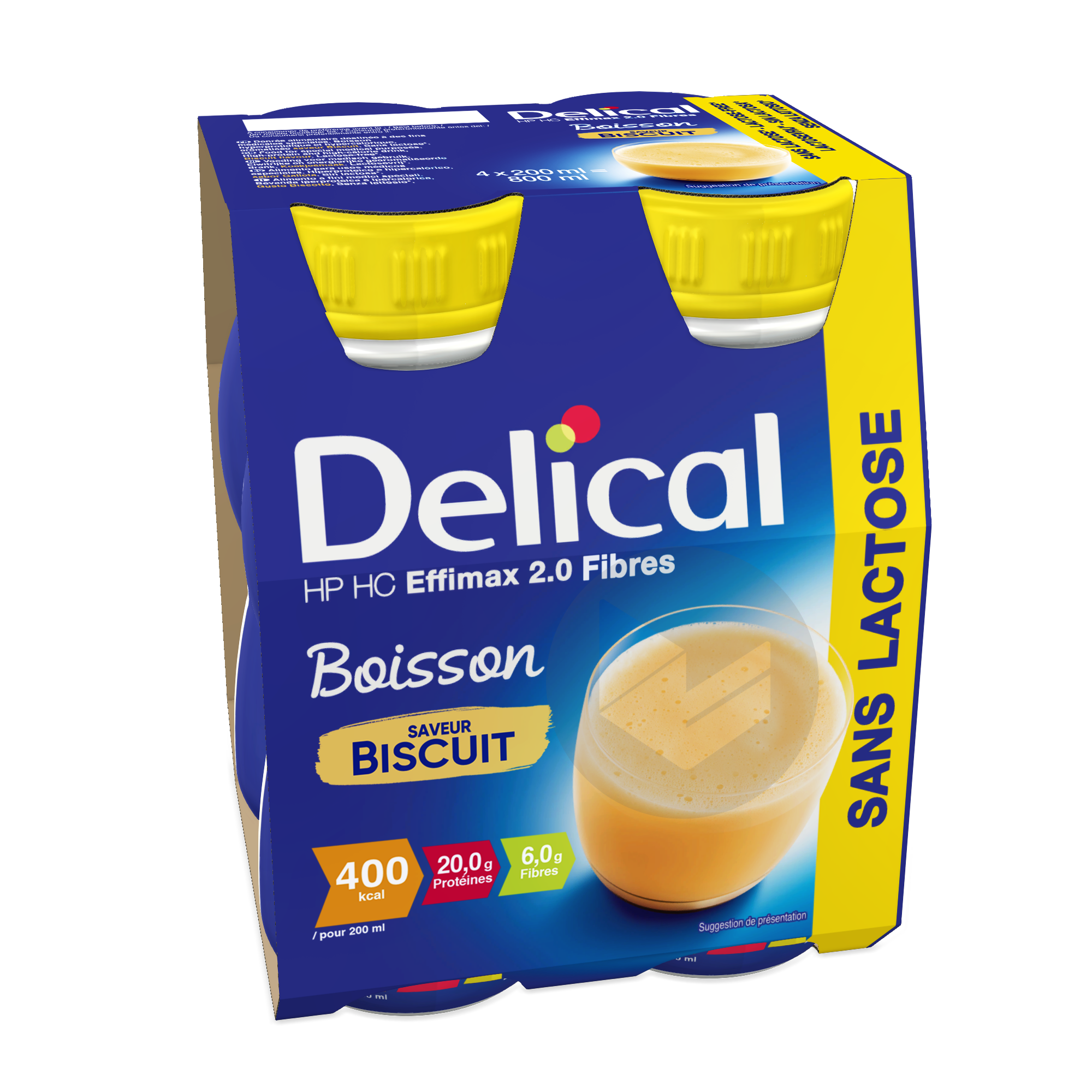 DELICAL Boisson sans lactose HP HC Effimax 2.0 Biscuit (avec fibres) 4x200ml