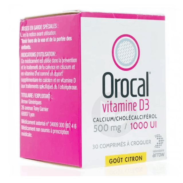 Orocal 500mg / 1000 UI 30 comprimés à croquer