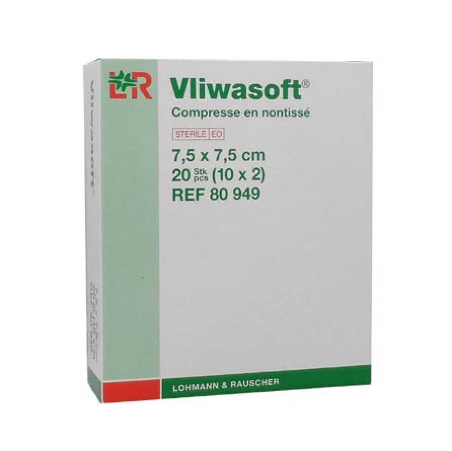 Vliwasoft  compresses stériles non tissées 7,5x7,5cm 25x2