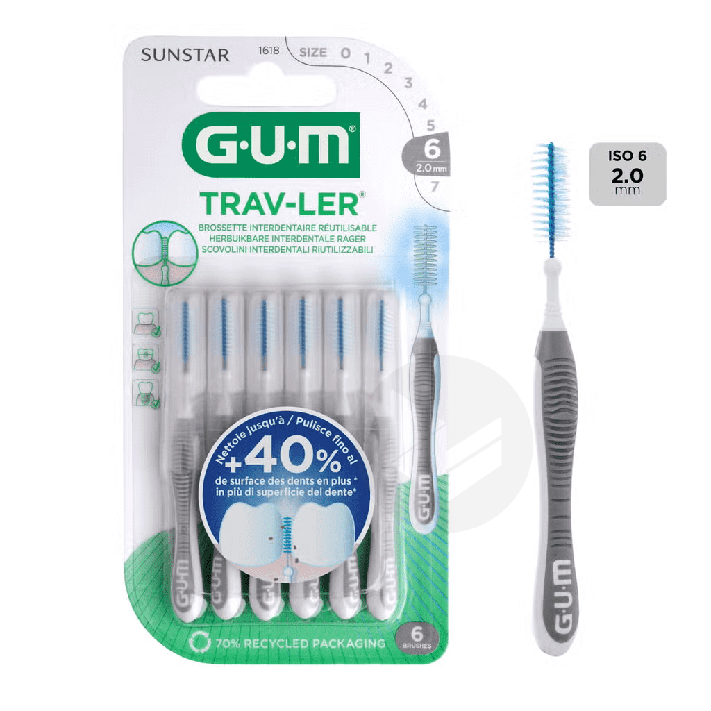 Trav-Ler 6 Brossettes Interdentaires Réutilisables Taille : 1618 : 2,0 mm