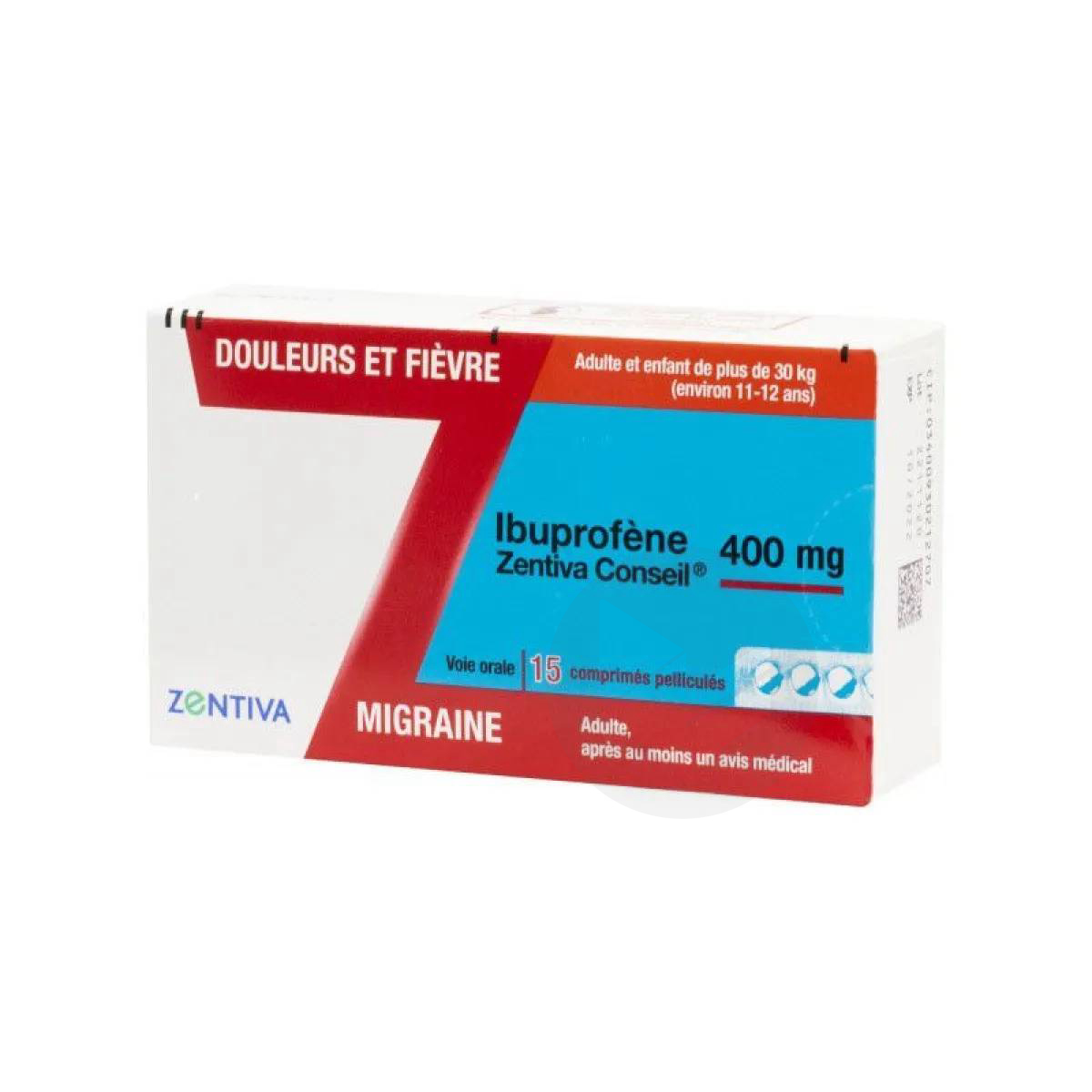 IBUPROFENE ZENTIVA CONSEIL 400 mg, 15 comprimés pelliculés