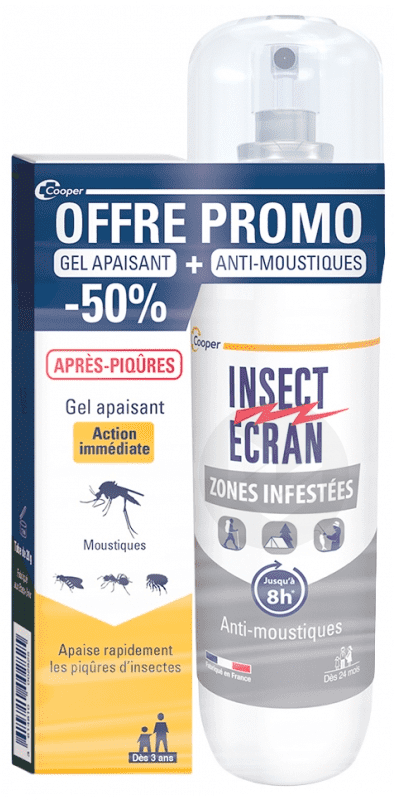 Insect Ecran Anti-Moustiques Spray Répulsif Peau Zones Infestées 100ml + Après Piqûres Gel Apaisant 20g