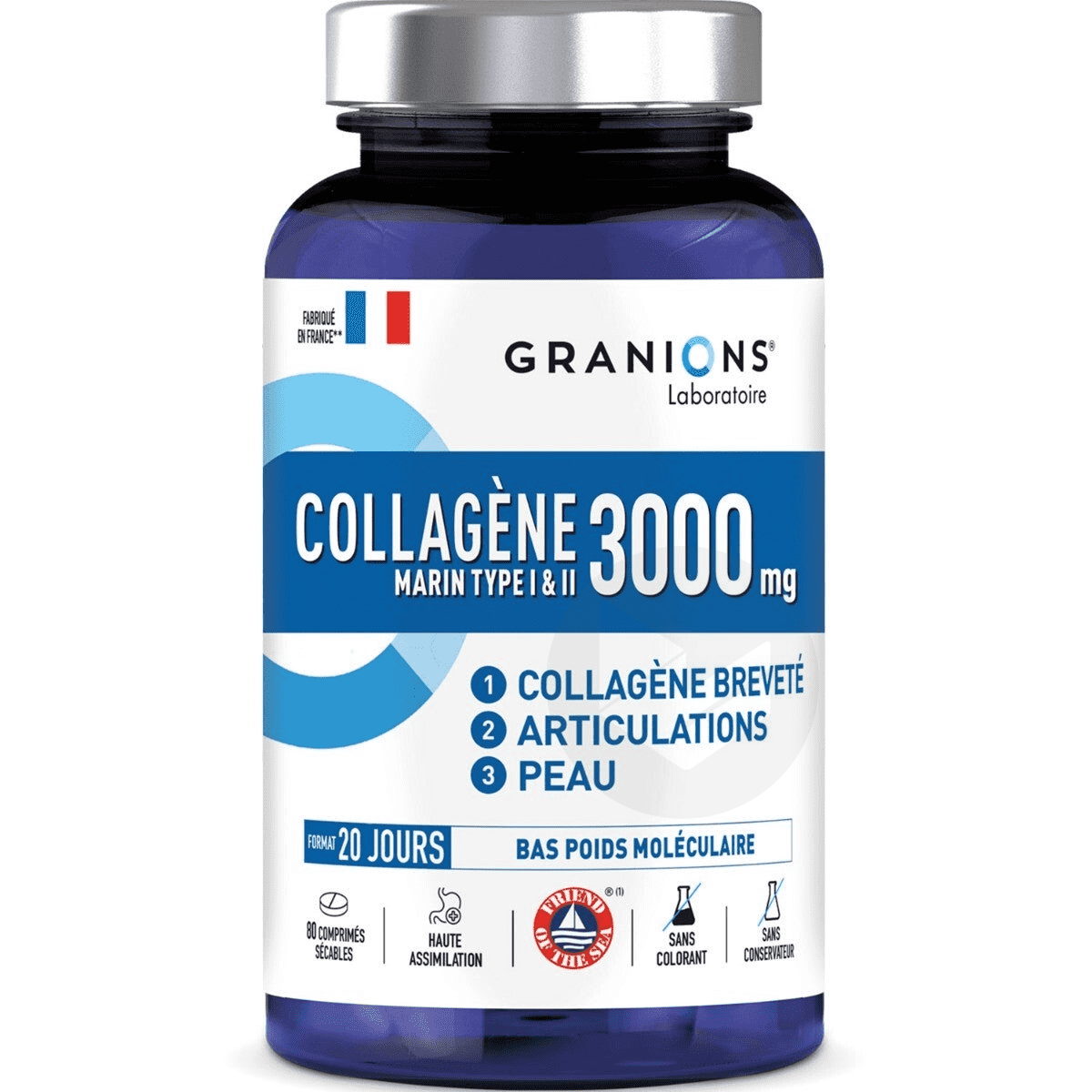 Collagène Marin Type I & II 3000 mg 80 comprimés