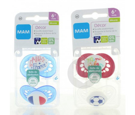 MAM EURO Sucette silicone 6 mois+ foot B/2