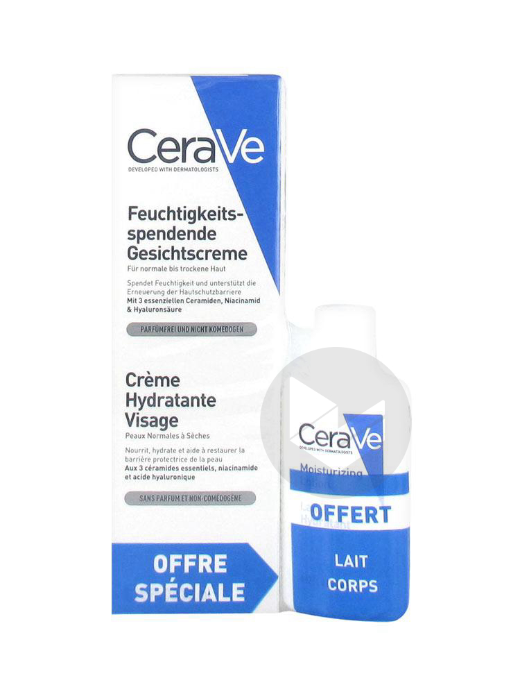 Crème Hydratante Visage 52 ml + Lait Hydratant 20 ml offert pour les peaux normales à sèches