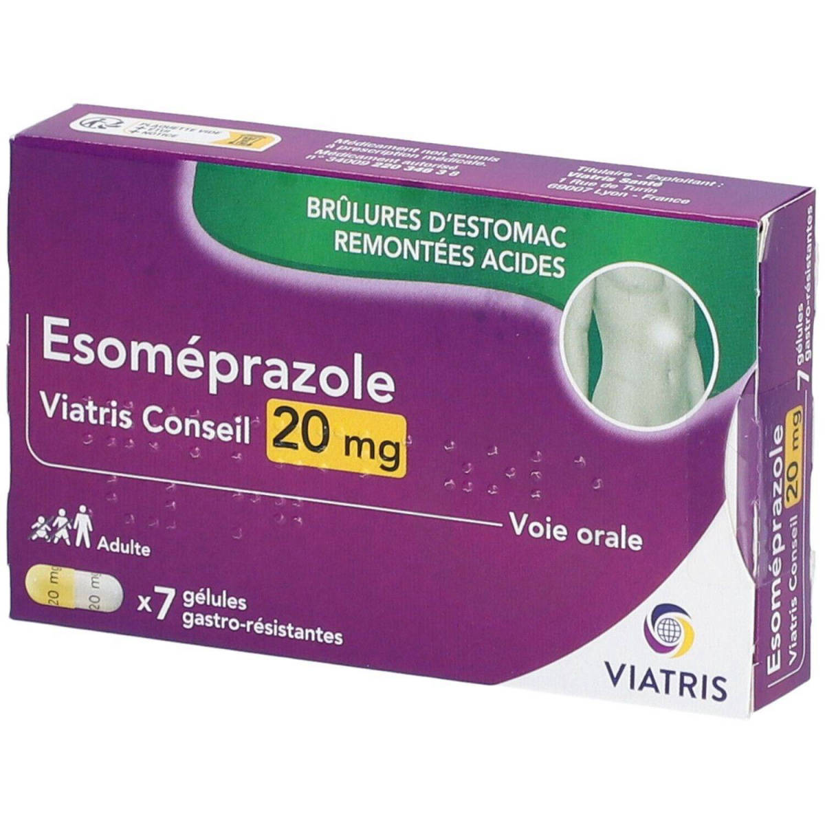 ESOMEPRAZOLE VIATRIS CONSEIL 20 mg, 7 gélules gastro-résistantes