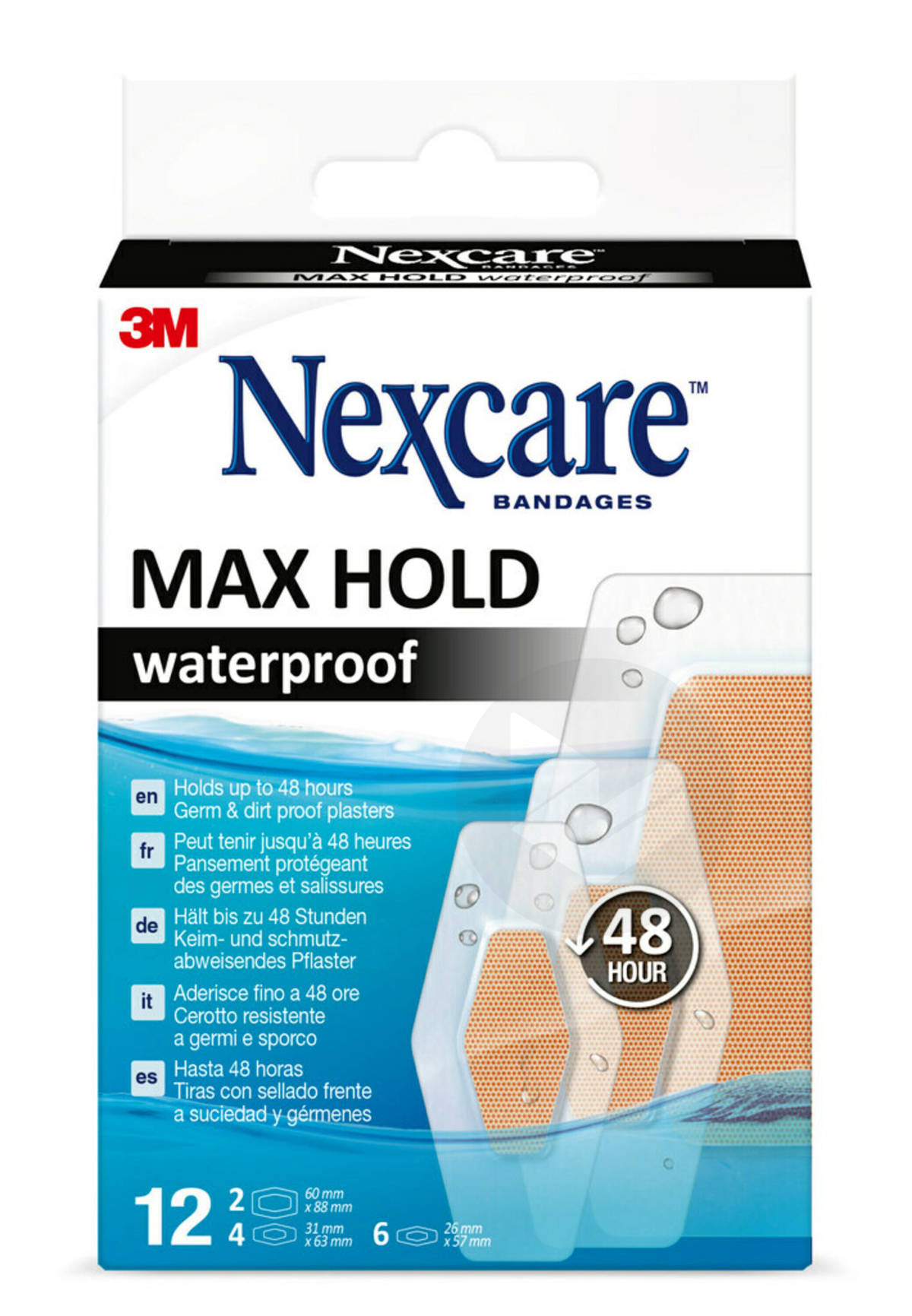 Pansements étanches Nexcare Max Hold x12