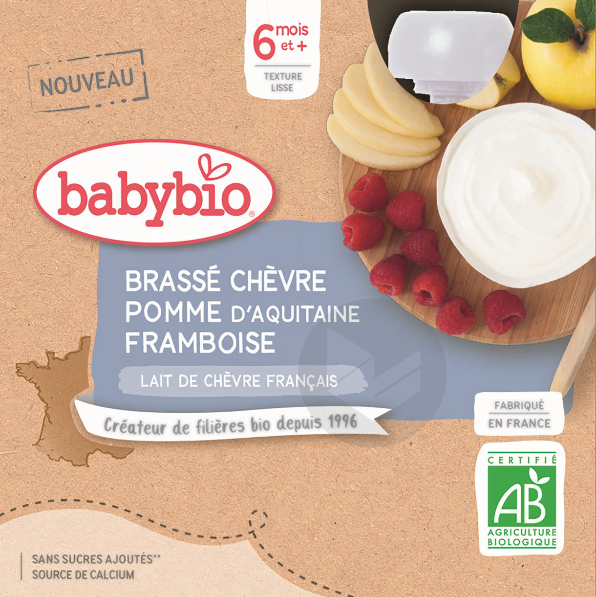 BABYBIO Gourde Brassé Chèvre Pomme Framboise