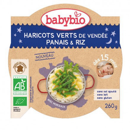BABYBIO Assiette Bonne Nuit Haricots verts Panais Riz