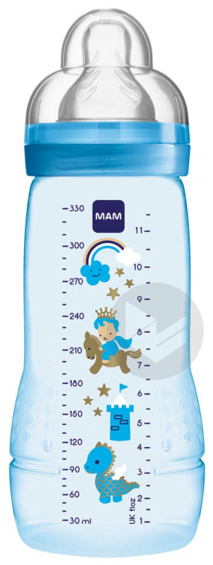 MAM Biberon Easy Active 6 mois + 330 ml Bleu - Tétine Débit X
