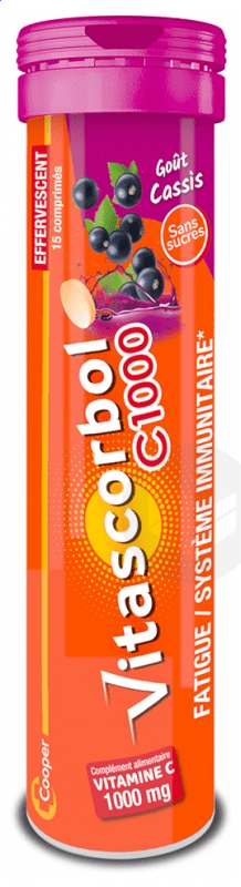 Vitascorbol C1000 15 Comprimés Effervescents Goût Cassis