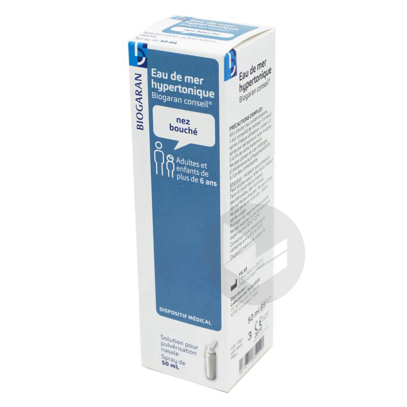 Biogaran Eau de mer Solution Nasale Hypertonique - Flacon 50 ml
