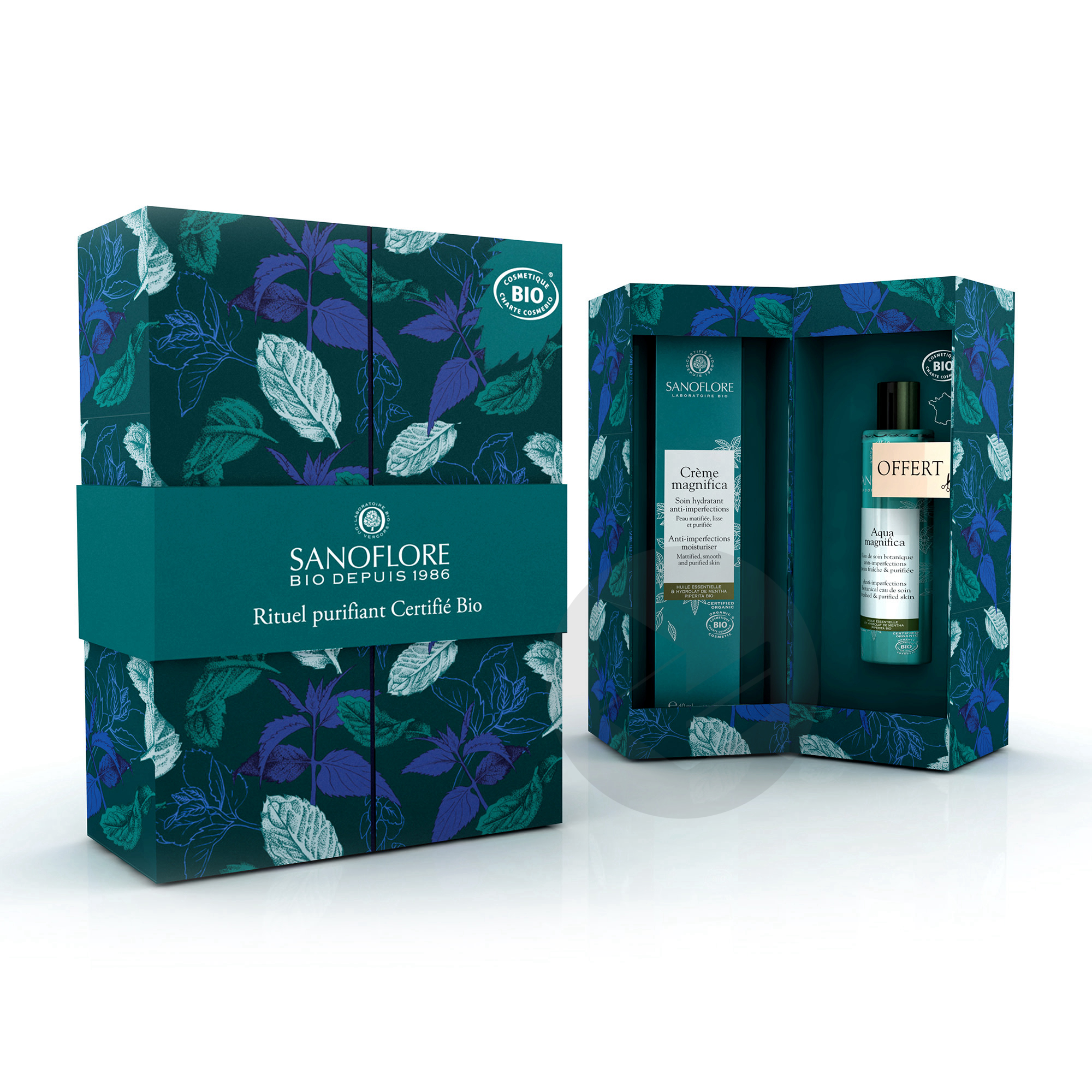 Coffret cadeau Crème magnifica anti-imperfections 40ml + mini Aqua magnifica 50ml offerte Sanoflore