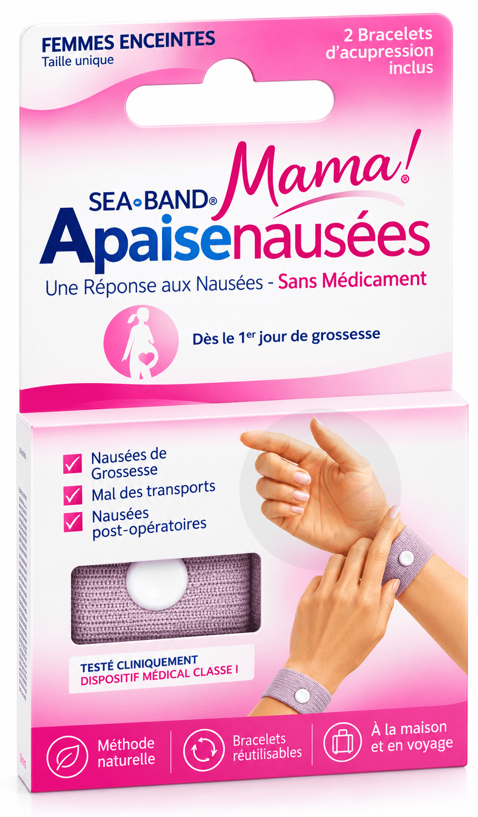 Bracelet anti-nausées Mama Femme enceinte Rose x2