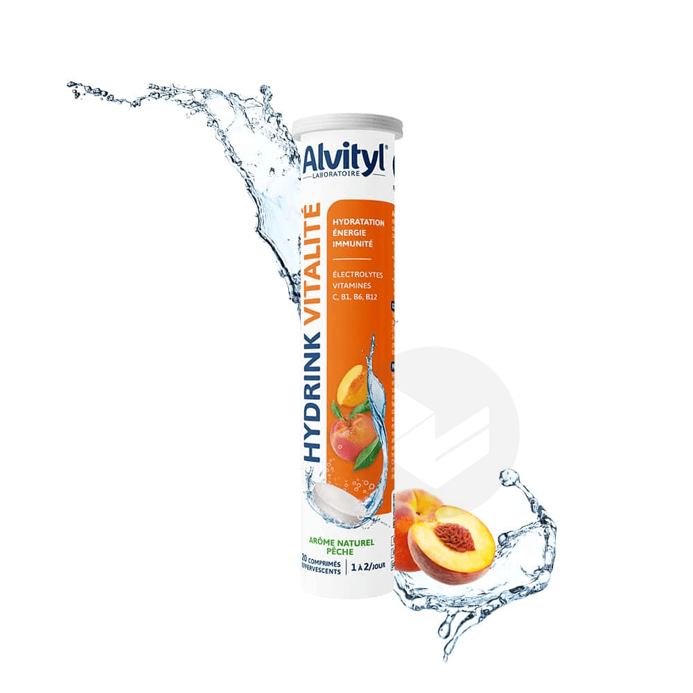 Alvityl Hydrink Vitalité Goût Pêche 20 comprimés