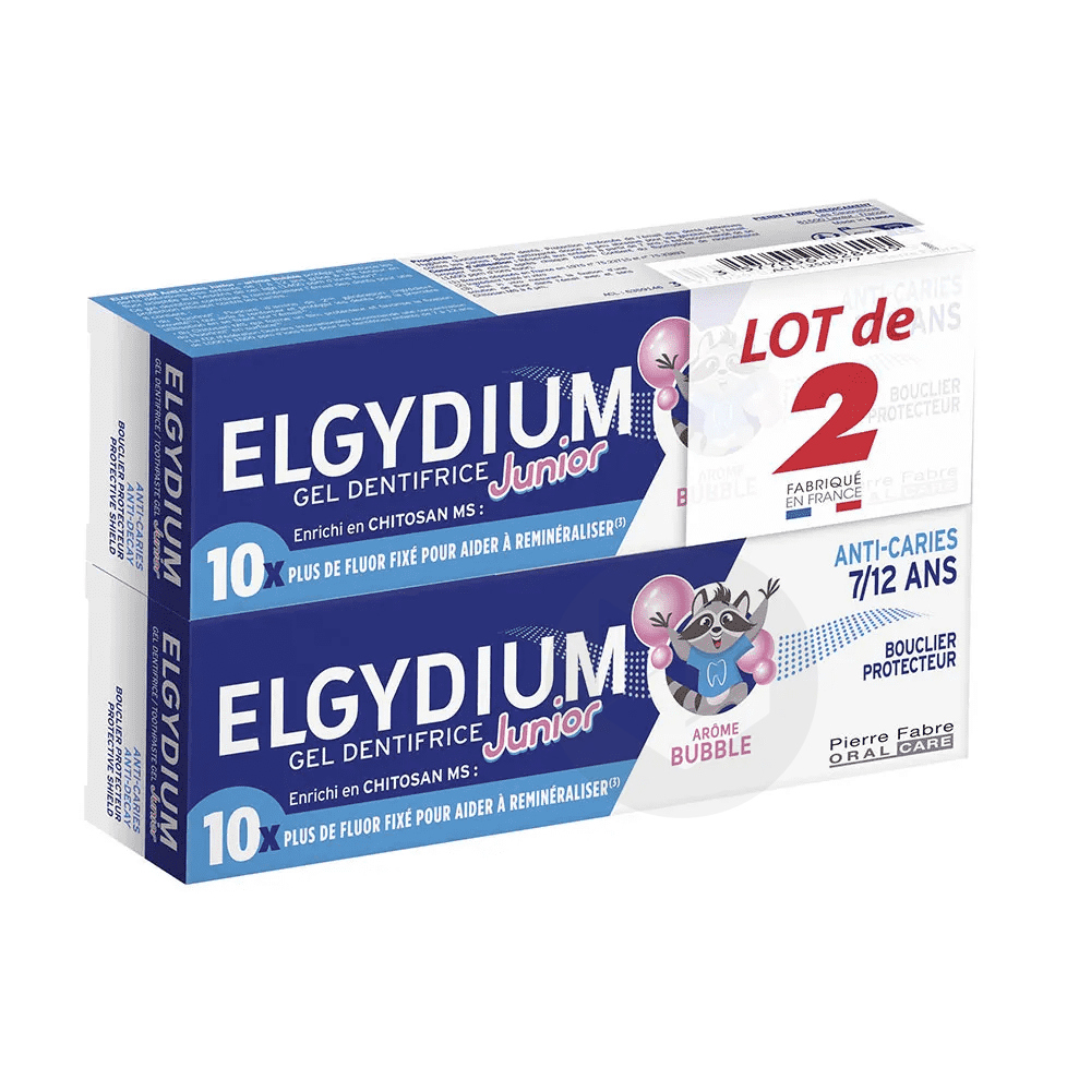 Elgydium Junior Gel Dentifrice Bouclier Protecteur Bubble 7-12 ans 2x50ml