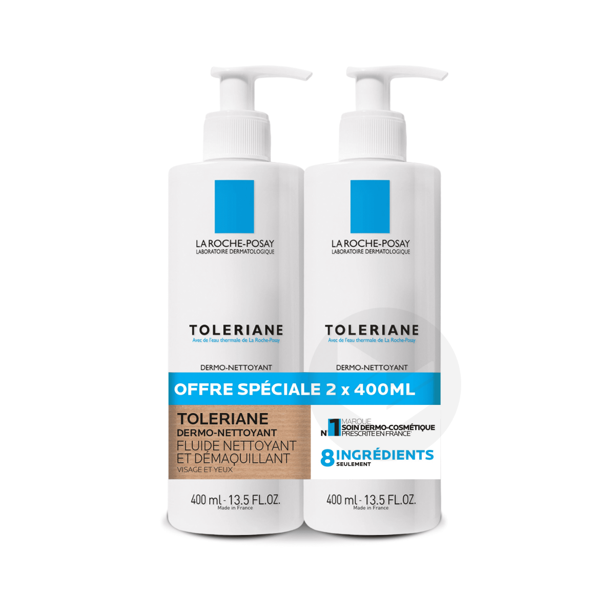 TOLERIANE Fluide Dermo-nettoyant Démaquillant 2x400ml