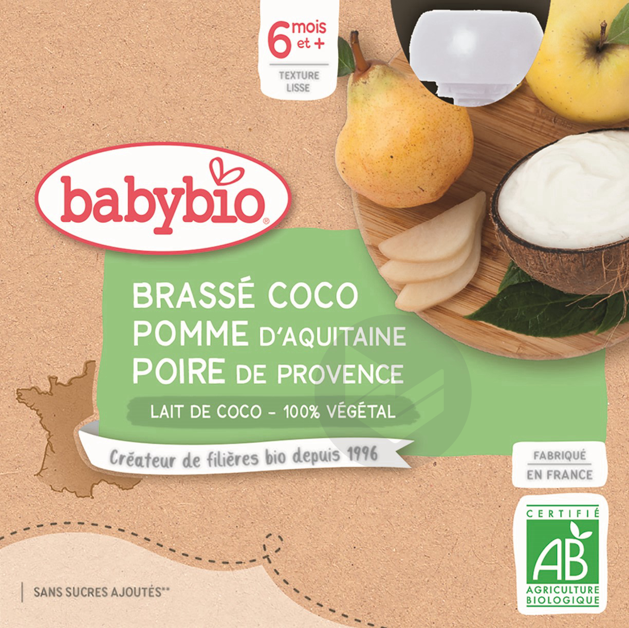 BABYBIO Gourde Brassé Lait de coco Pomme Poire