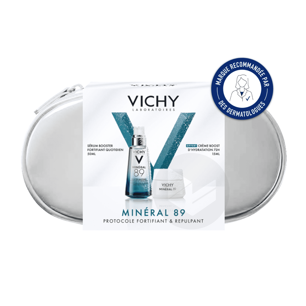 Minéral 89 Booster Quotidien Fortifiant et Repulpant 50 ml + Crème Boost d'Hydratation 72H 15 ml et sa Trousse Offertes