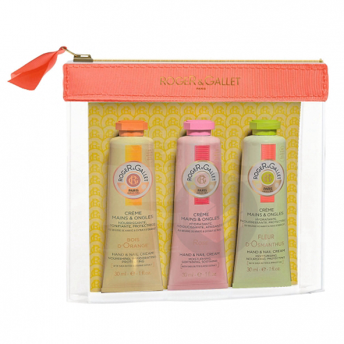 Trio crèmes mains Bois d'Orange/ Rose/ Fleur d'Osmanthus/ + trousse 3x30ml