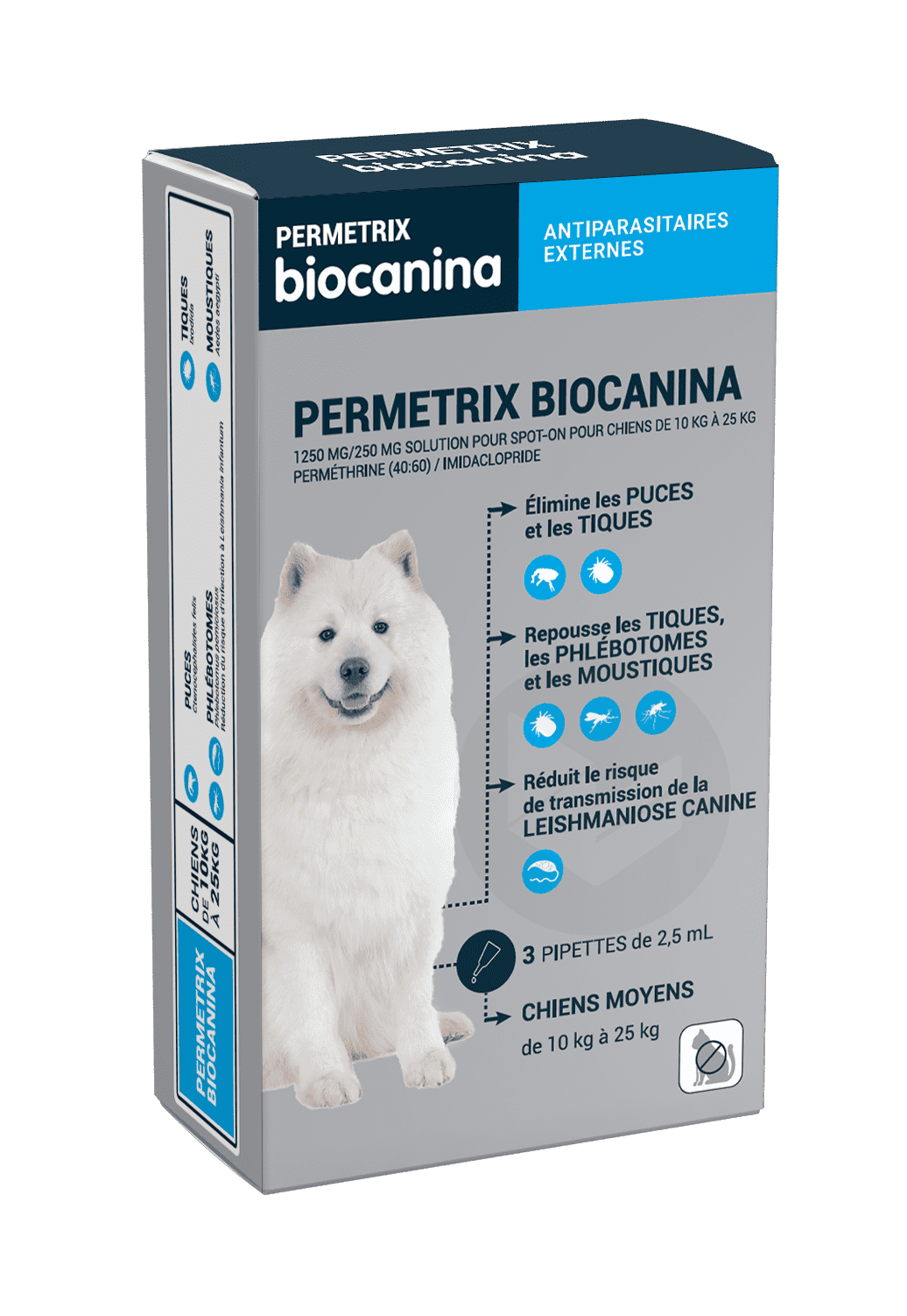 Permetrix 1250mg/250mg Chiens Moyens 10 à 25kg 3x2.5ml