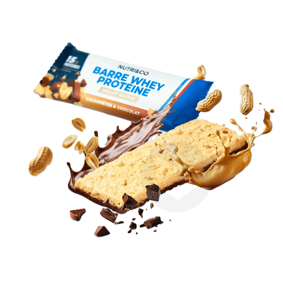 Barre protéine Whey Goût Cacahuètes & Chocolat 50g