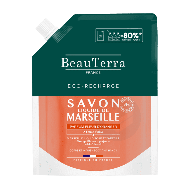 Savon liquide de Marseille Fleur d'oranger Éco-Recharge 900ml