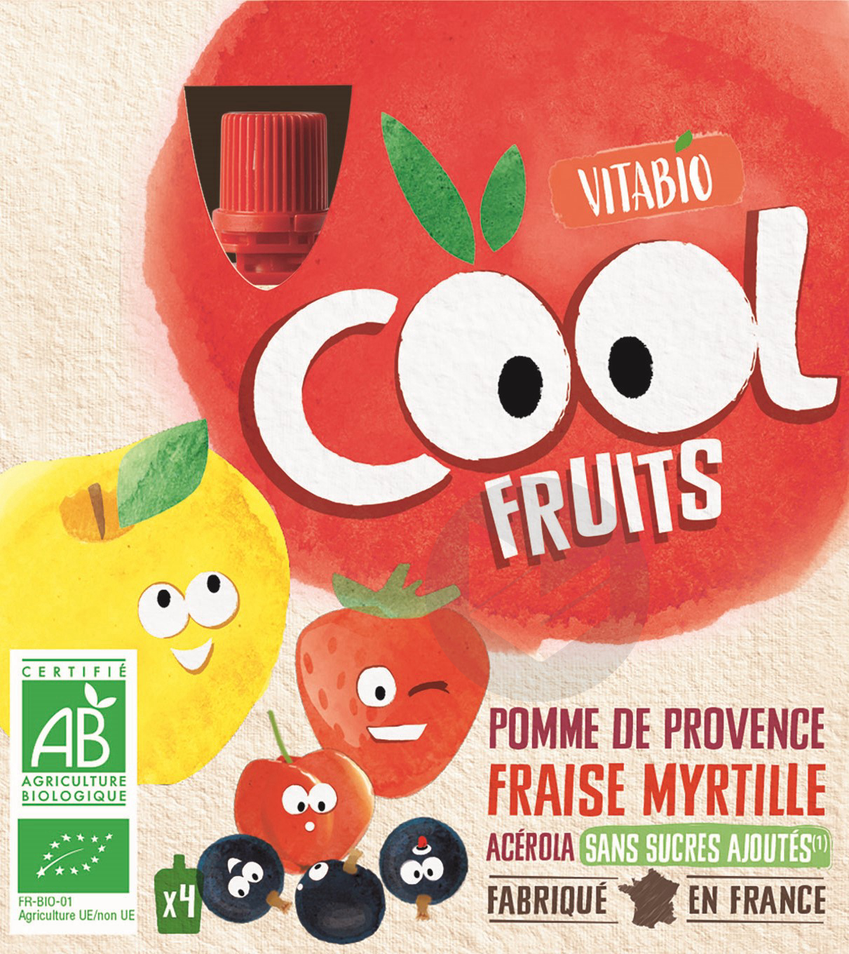 Cool Fruits Pomme Fraise Myrtille 4x90g