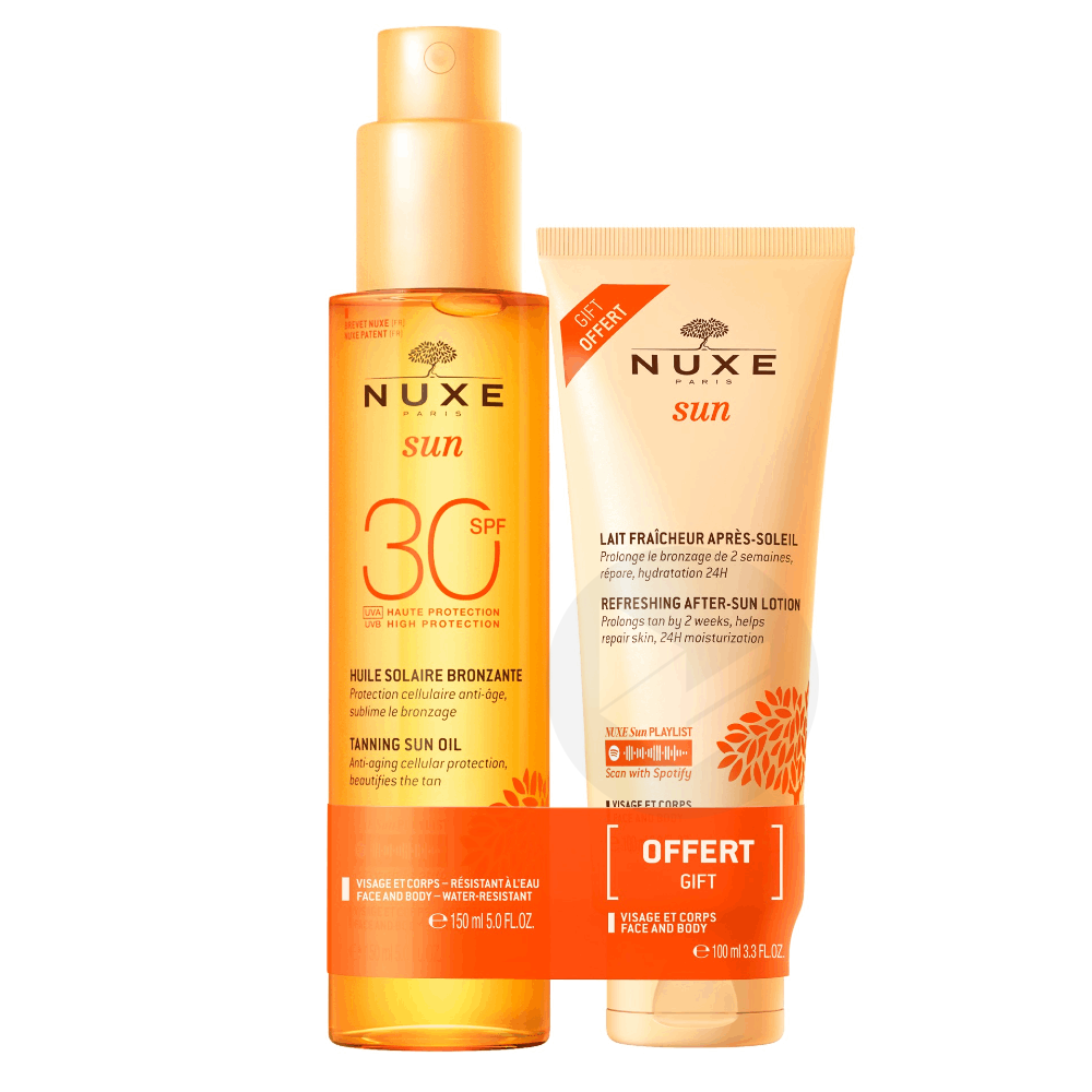 Huile Solaire Bronzante Haute Protection SPF30 visage et corps 150ml + Lait Fraicheur Après-Soleil visage et corps 100ml