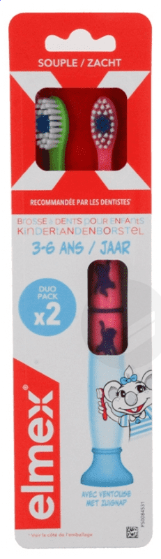 Brosses à Dents Souple 3-6 Ans Vert et Rose x2