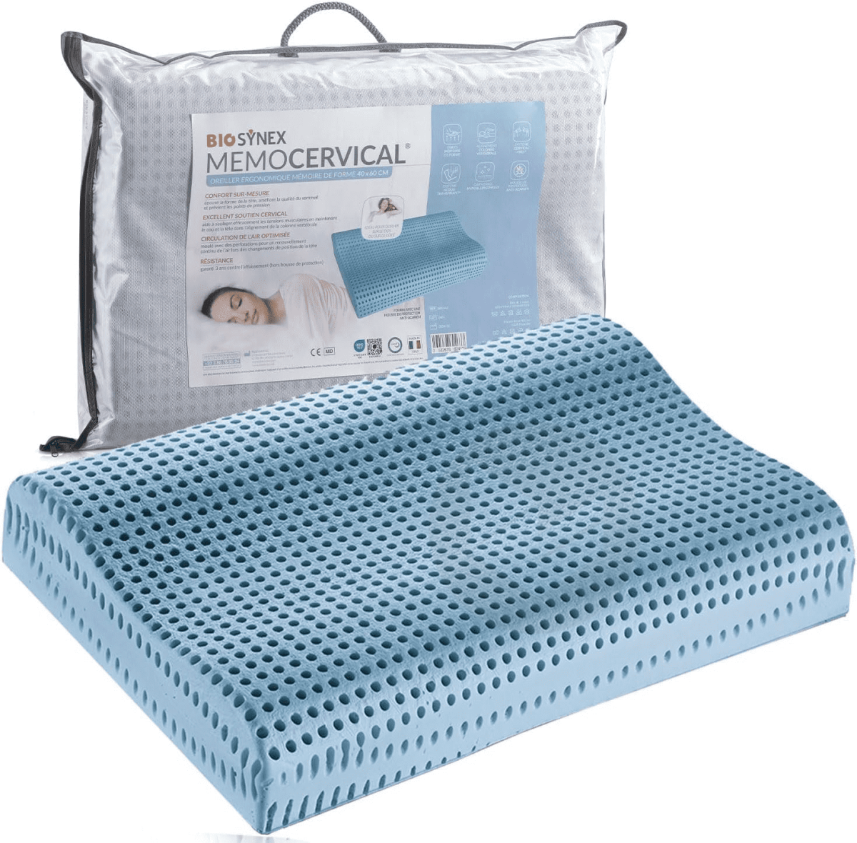 Oreiller Mémocervical Double Vague Bleu