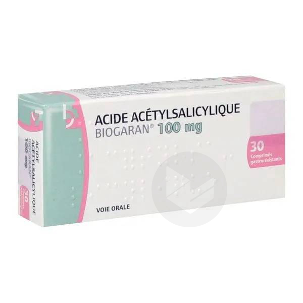 ACIDE ACETYLSALICYLIQUE BIOGARAN 100 mg, 30 comprimés gastro-résistants