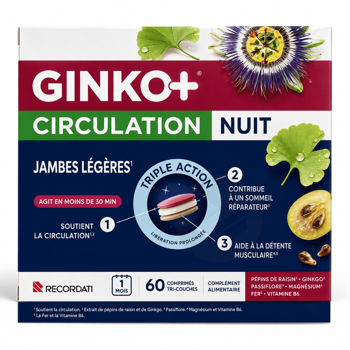Ginko+ Circulation Nuit Jambes Légères 60 Comprimés