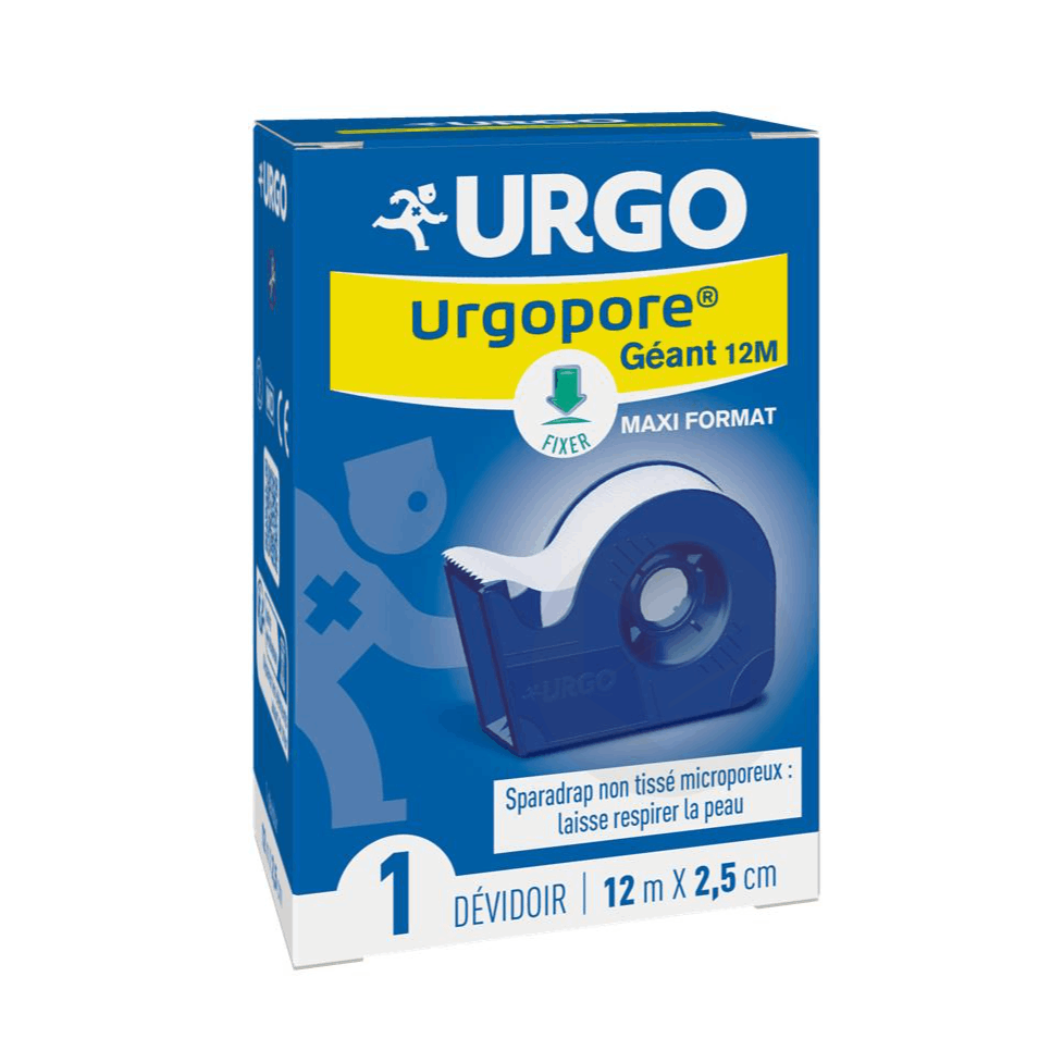 Urgopore Géant Sparadrap non tissé microporeux avec dévidoir 12m x 2,5cm