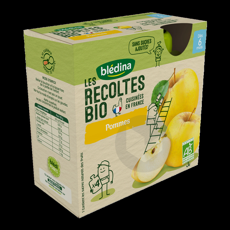 Blédina Récolte Bio - Pommes 4/90g