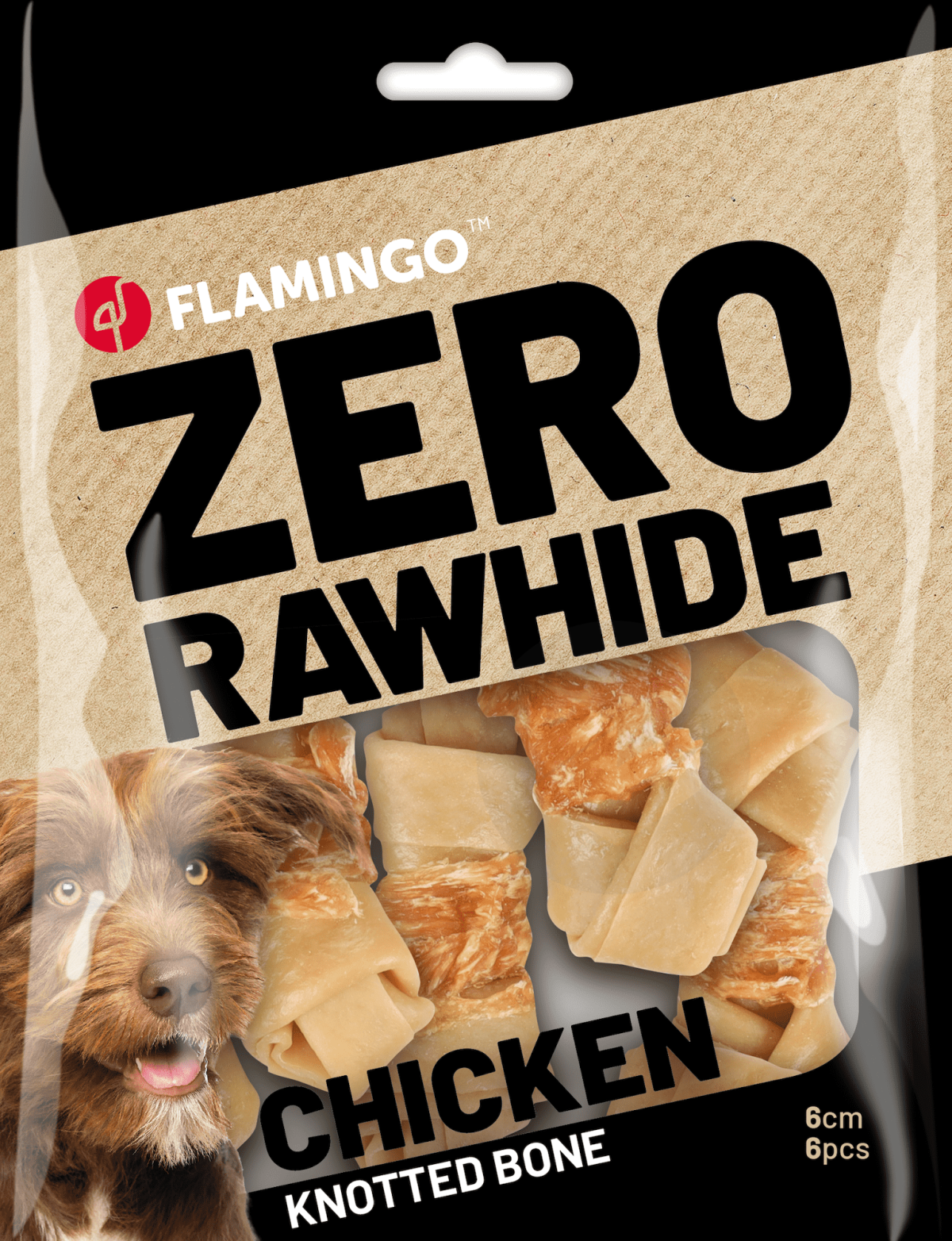 Friandises Zero rawhide Noué Os avec poulet 6cm 20g