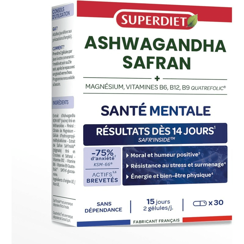 Ashwagandha Safran Santé Mentale 30 gélules