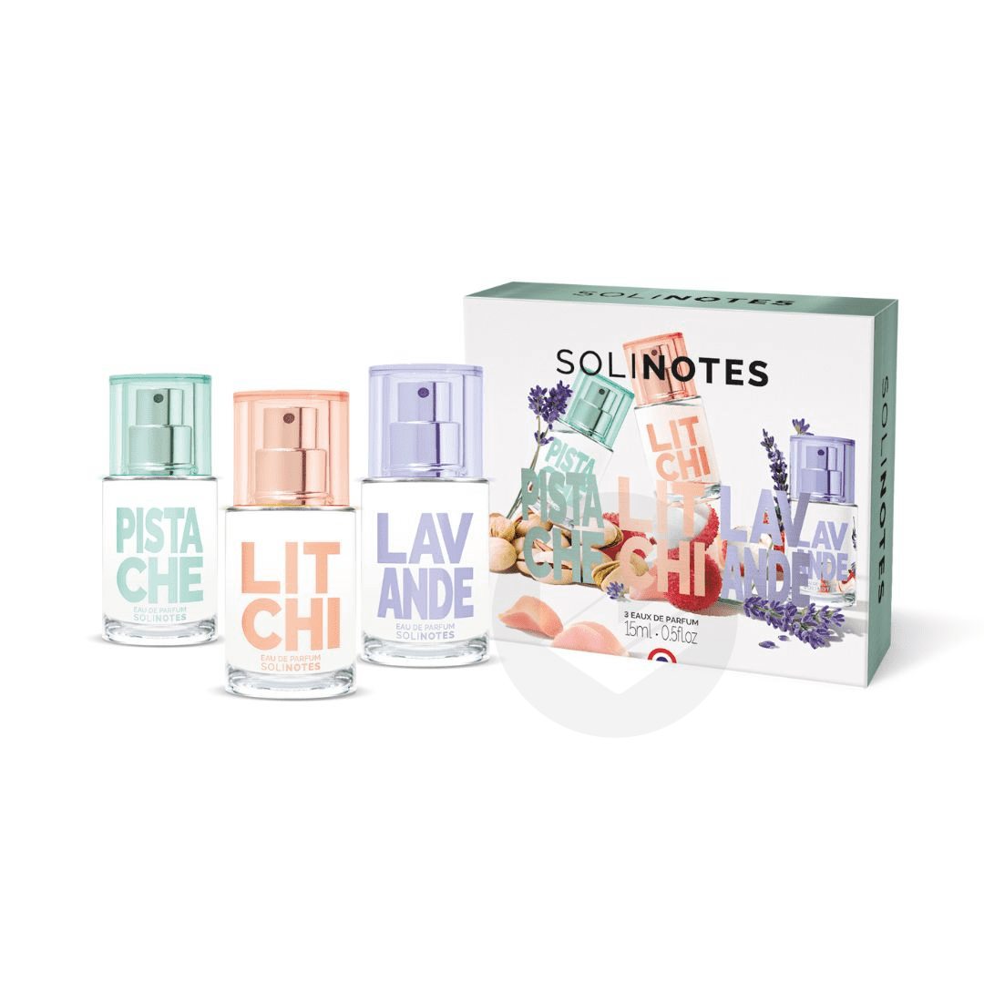 Coffret Trio Parfum 15ml Pistache, Litchi, Lavande