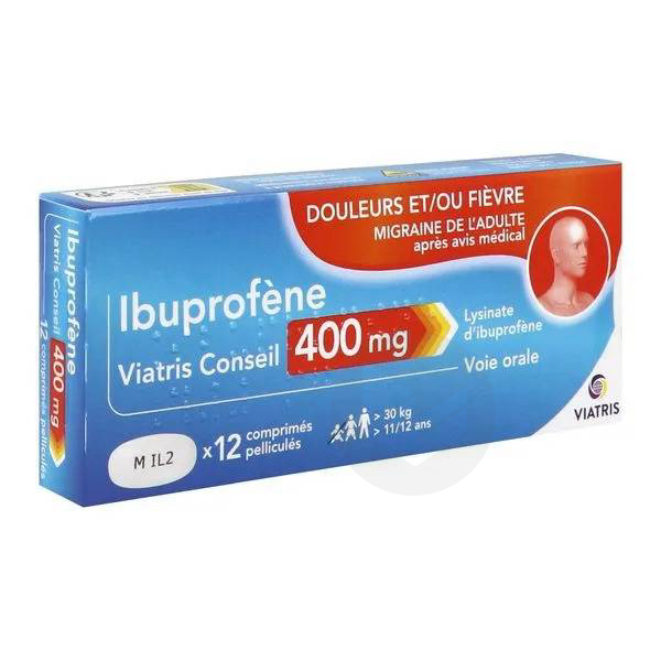 IBUPROFENE VIATRIS CONSEIL 400 mg, 12 comprimés pelliculés
