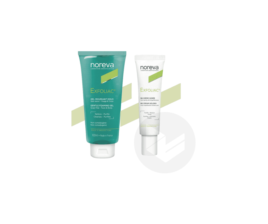 EXFOLIAC BB-Crème Soin teinté anti-imperfections Teintée Dorée 30ml + Gel Moussant Doux 100ml