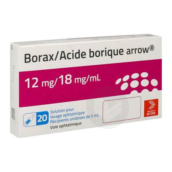 BORAX / ACIDE BORIQUE ARROW 12 mg/18 mg/ml solution pour lavage ophtalmique, 20 unidoses