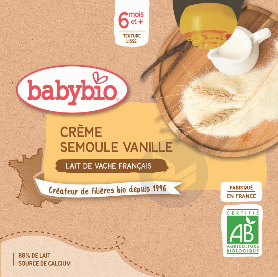 BABYBIO Gourde Crème Semoule Vanille