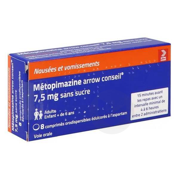 METOPIMAZINE ARROW CONSEIL 7,5 mg SANS SUCRE, 8 comprimés orodispersibles