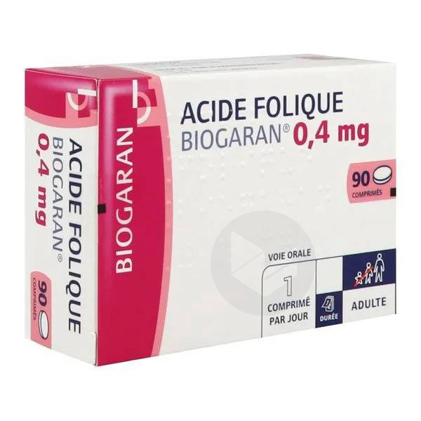 ACIDE FOLIQUE BIOGARAN 0,4 mg, 90 comprimés