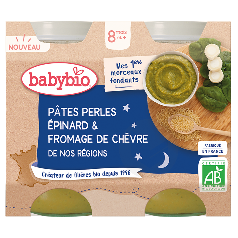 Pâtes Perles Epinard Fromage de chèvre BIO 2x200g