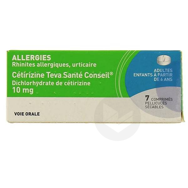 CETIRIZINE TEVA SANTE CONSEIL 10 mg, 7 comprimés pelliculés sécables