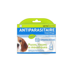 Antiparasitaire Insectifuge Chien Moyen 15 30 Kg 3 Pipettes