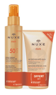 Spray Fondant Haute Protection Spf50  Sun 150 Ml + Lait Fraîcheur Après-soleil Nuxe Sun 100 Ml Offert